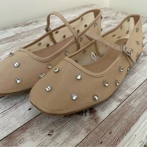 Wild Fable Mesh Rhineatone Tan Studded Flats